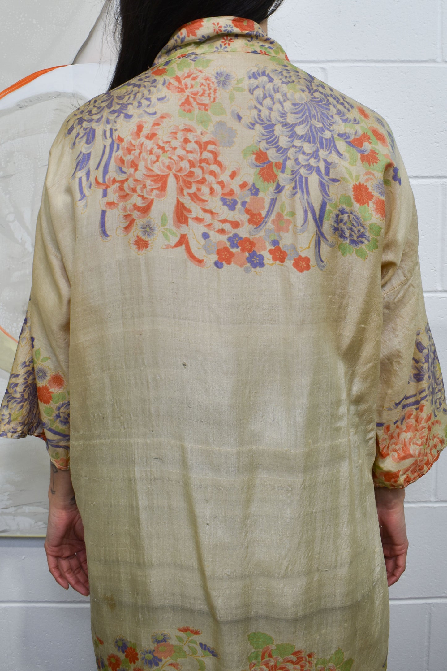 Vintage 1920's Pongee Silk Floral Robe