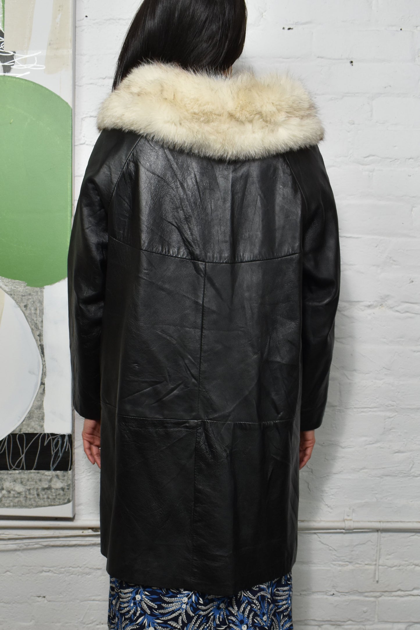 Vintage 1960's Black Fur Collar Leather Trench