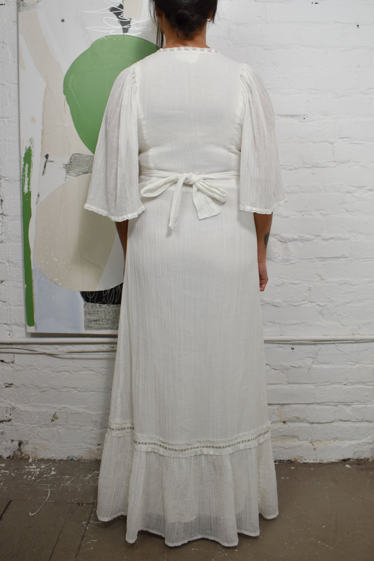 Vintage 1970's "Jack Kramer" Pleated White Peasant Dress