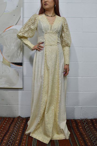 Vintage 1970's "Joy Stevens" Ivory Lace Maxi Dress