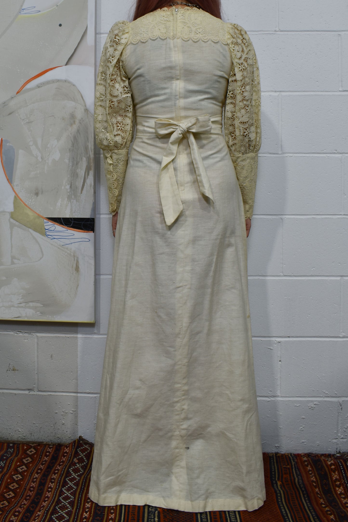 Vintage 1970's "Joy Stevens" Ivory Lace Maxi Dress