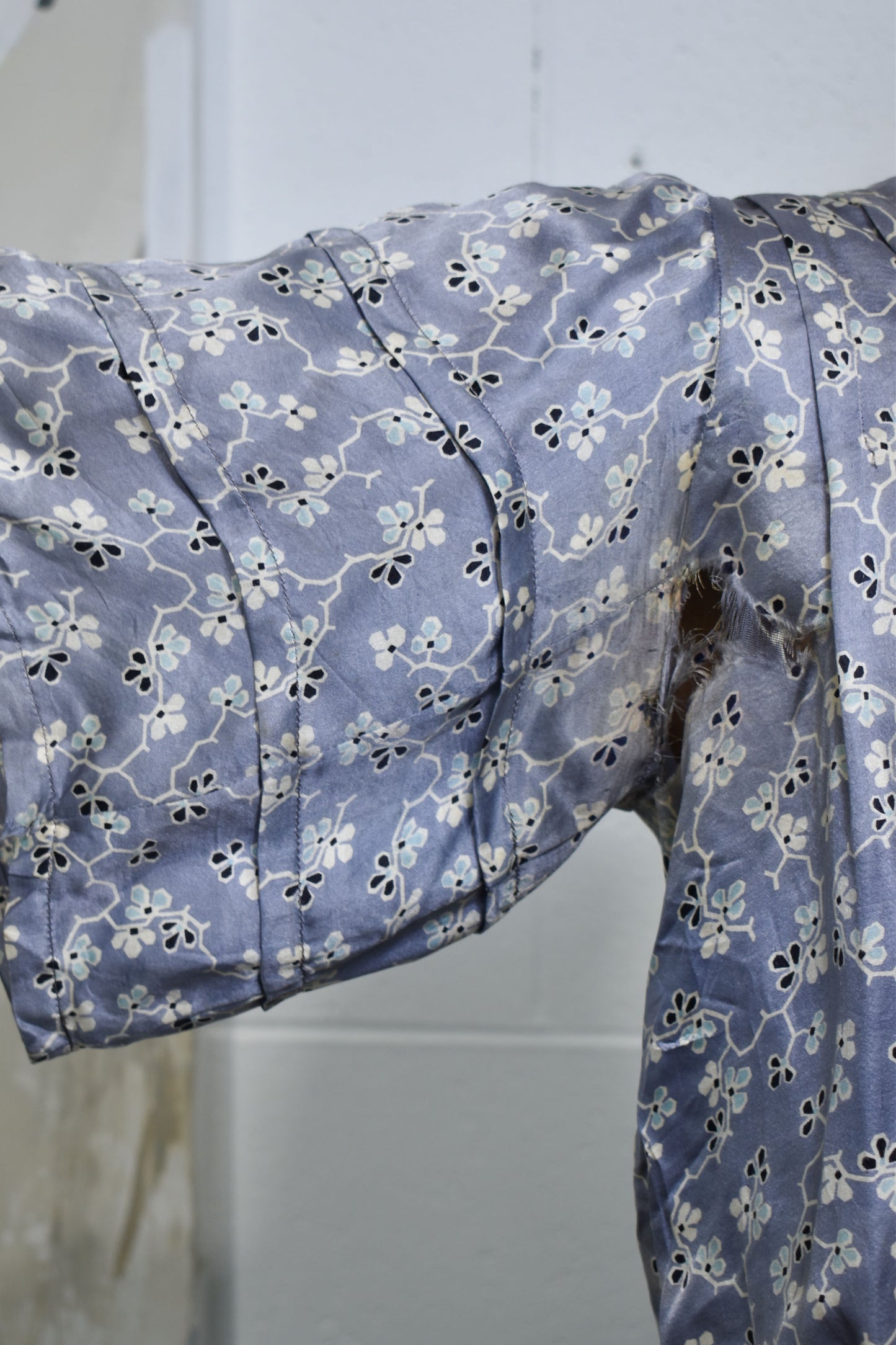 Antique Edwardian Periwinkle Floral Silk Skirt Suit