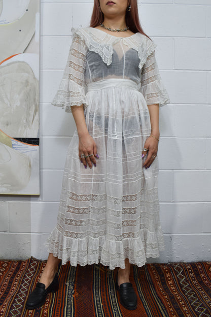 Antique Edwardian Gauze Cotton Tea Dress