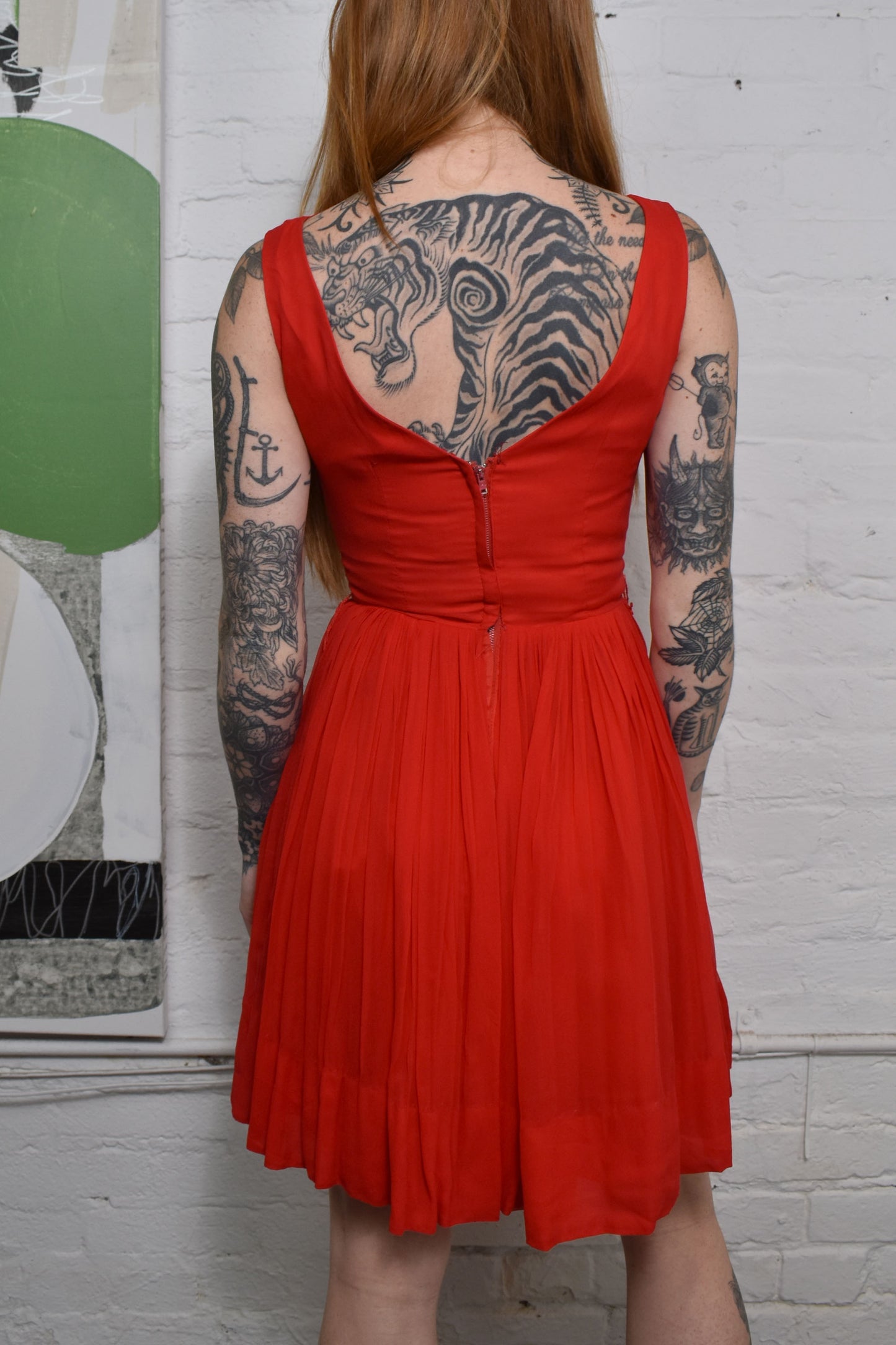 Vintage 1960's Red Chiffon Party Dress