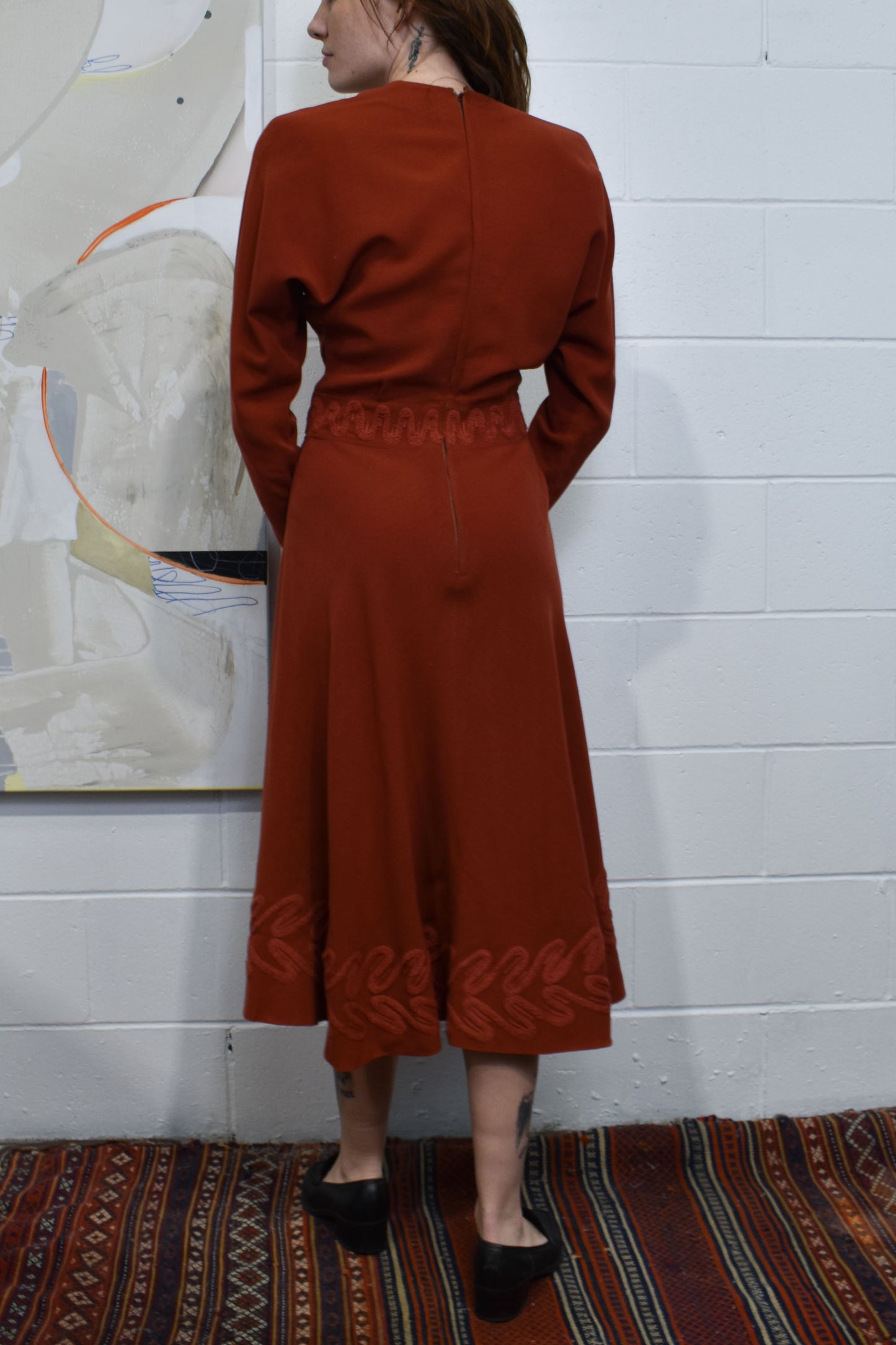 Vintage 1930's Rust Wool Midi Dress