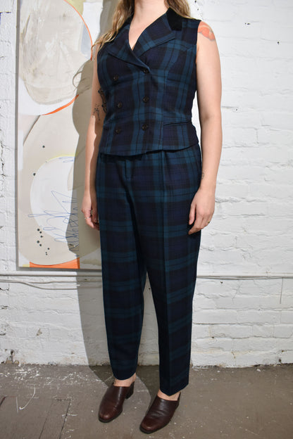 Vintage Plaid Wool Two Piece Women's Suit