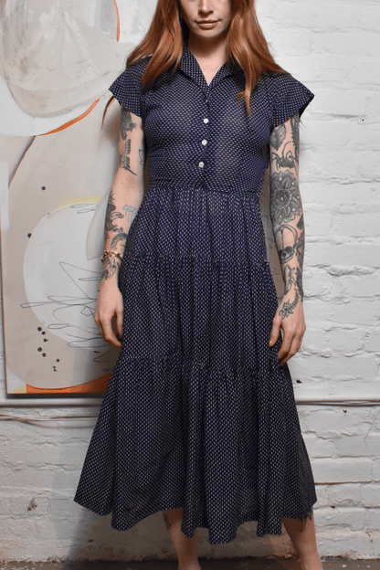 Vintage 1950s "Leslie Fay" Polka Dot Navy Dress