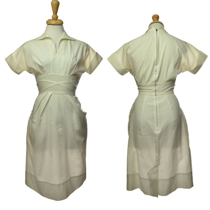 Vintage 70s Barco White Nurse Uniform Flash Zipper with Pockets Dress