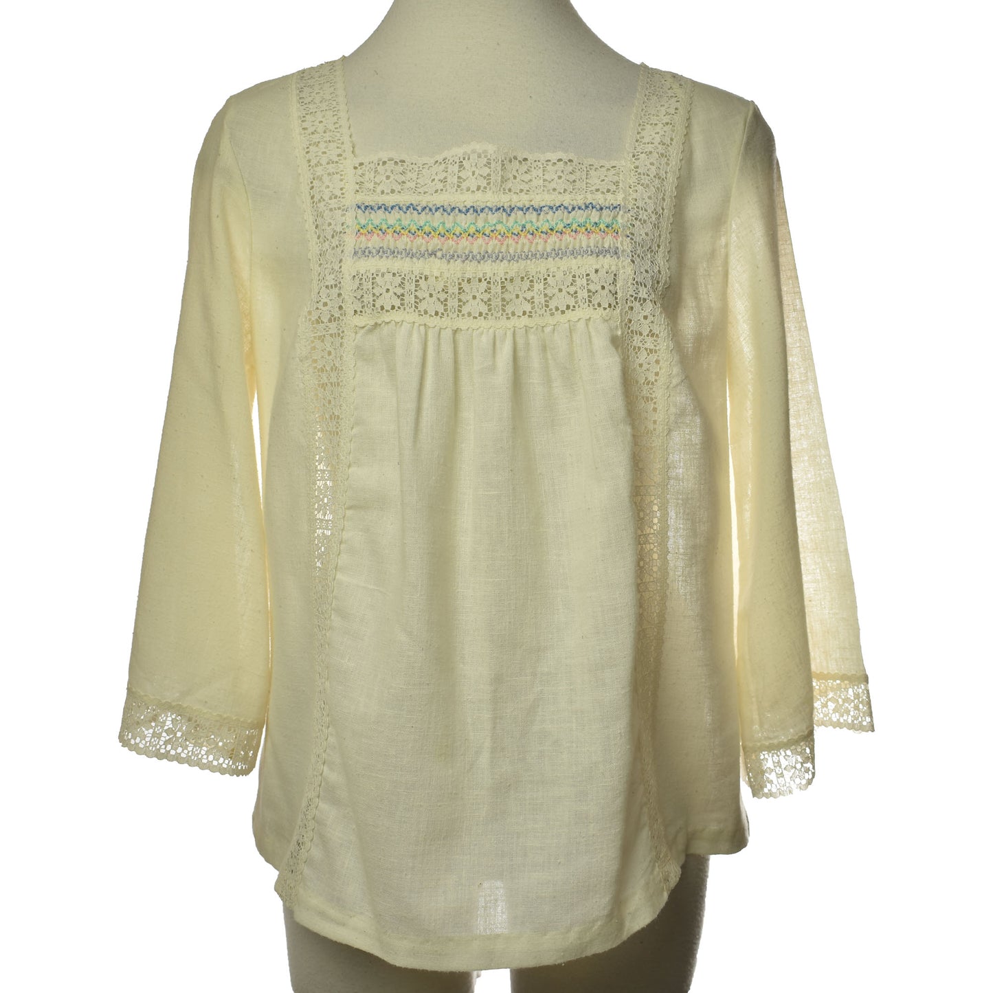 Vintage 70s Hippy Top Cotton Lace and Embroidered Blouse