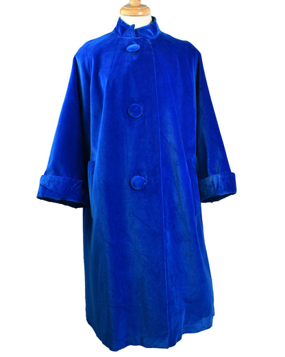 Vintage 50s 60s Electric Blue Velvet Swing Coat