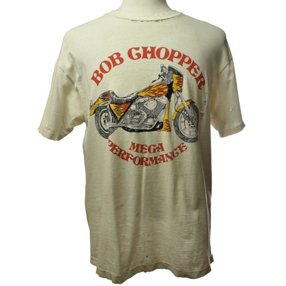 Vintage Single Stitch Thrashed Bob Chopper Mega Performance Motorcycle Graphic Tee Hanes Beefy- T 100% Cotton Made in USA - Size Large