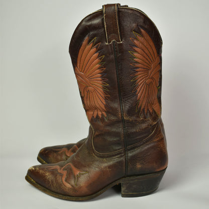 Vintage 80s Boulet Leather Western Cowboy Indian Rockabilly Size 7 Boots