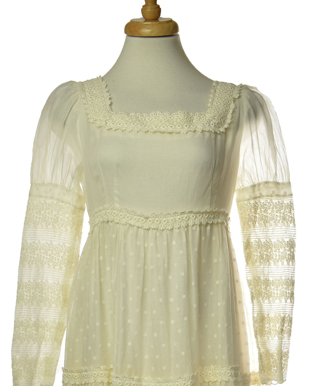 Vintage 60s / 70s Crochet Sheer Long Sleeve Gown Dress Prairie Core