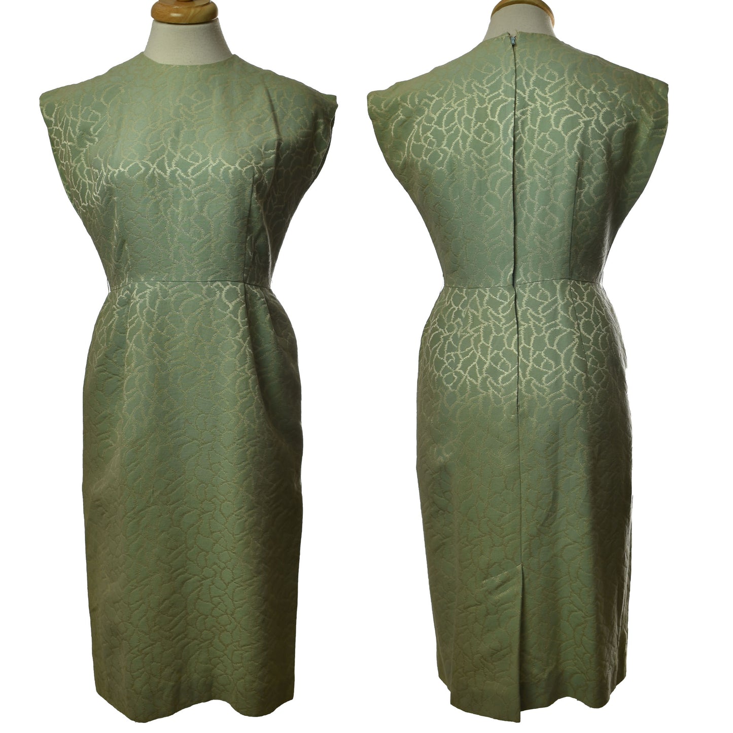 Vintage 50s Cathy Gray Aqua Green Metallic Light Green Cocktail Dress - Size 12