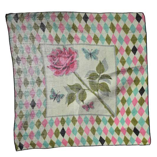 Vintage 50s Jo Copeland Floral Handkerchief - Head Scarf