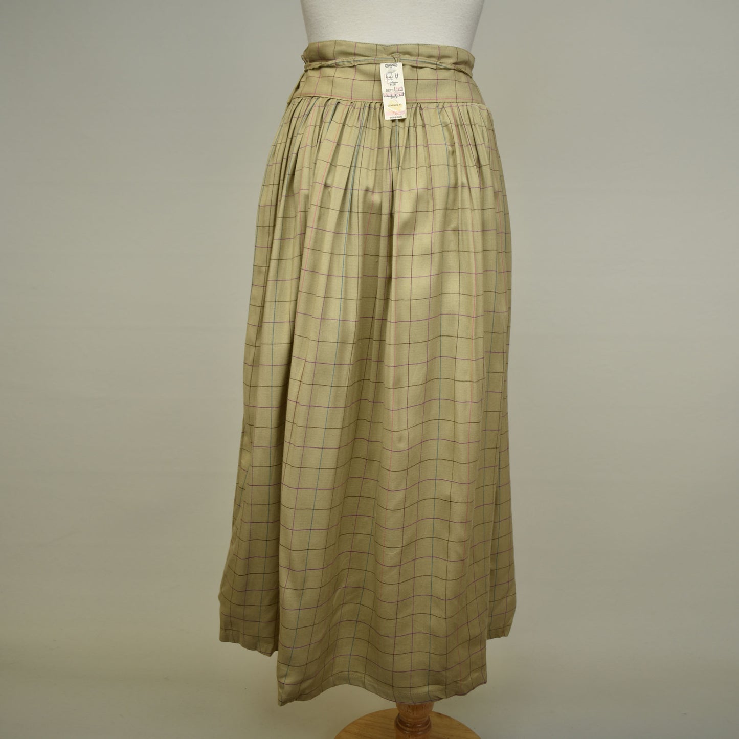 Vintage 70s Plaid Print Rayon J. Crew  Long Skirt - Size 6 - Made in India