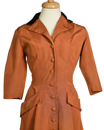 Vintage 50s Burnt Orange Taffeta Cocktail Dress Coat by Daryl