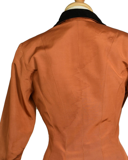 Vintage 50s Burnt Orange Taffeta Cocktail Dress Coat by Daryl