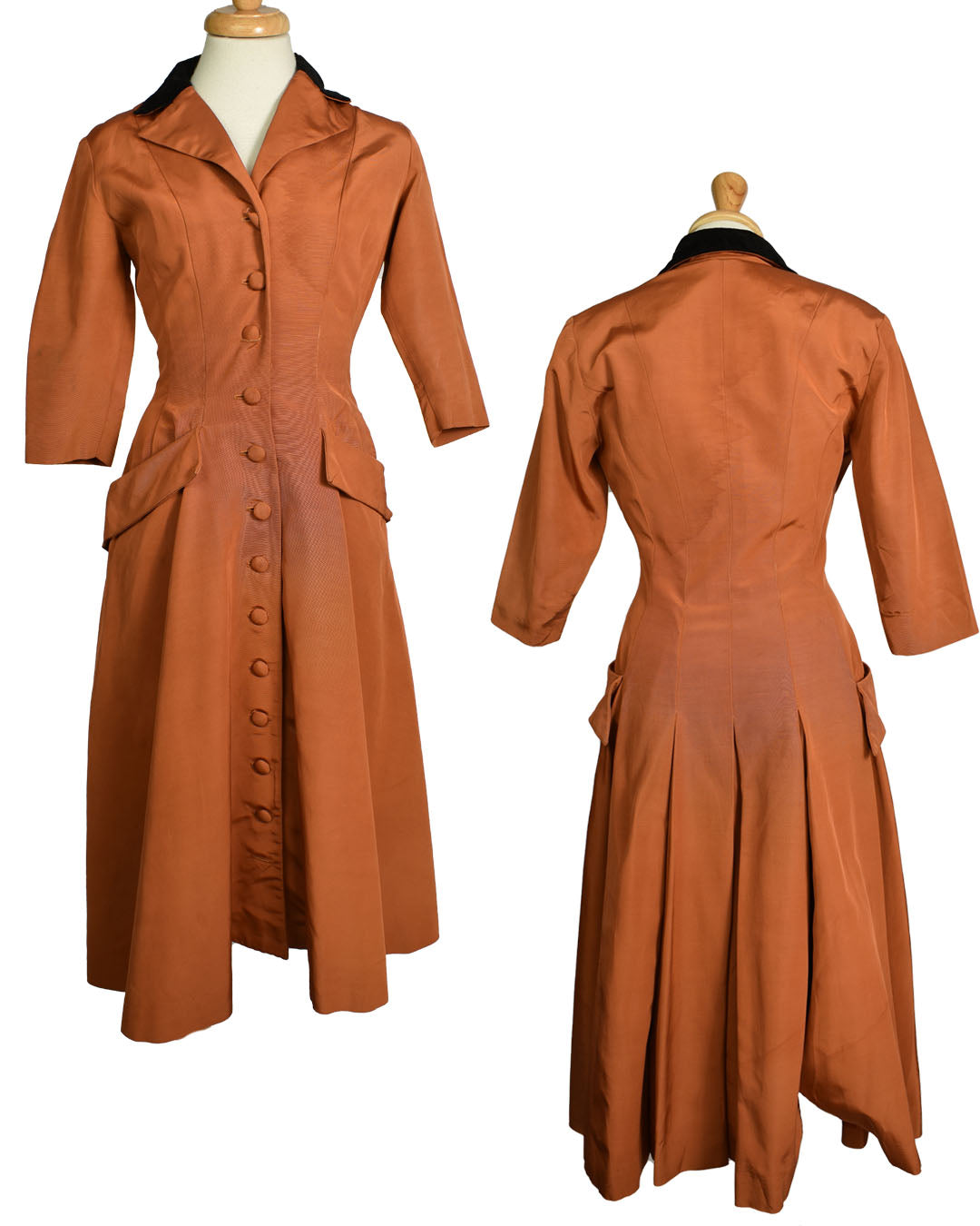 Vintage 50s Burnt Orange Taffeta Cocktail Dress Coat by Daryl