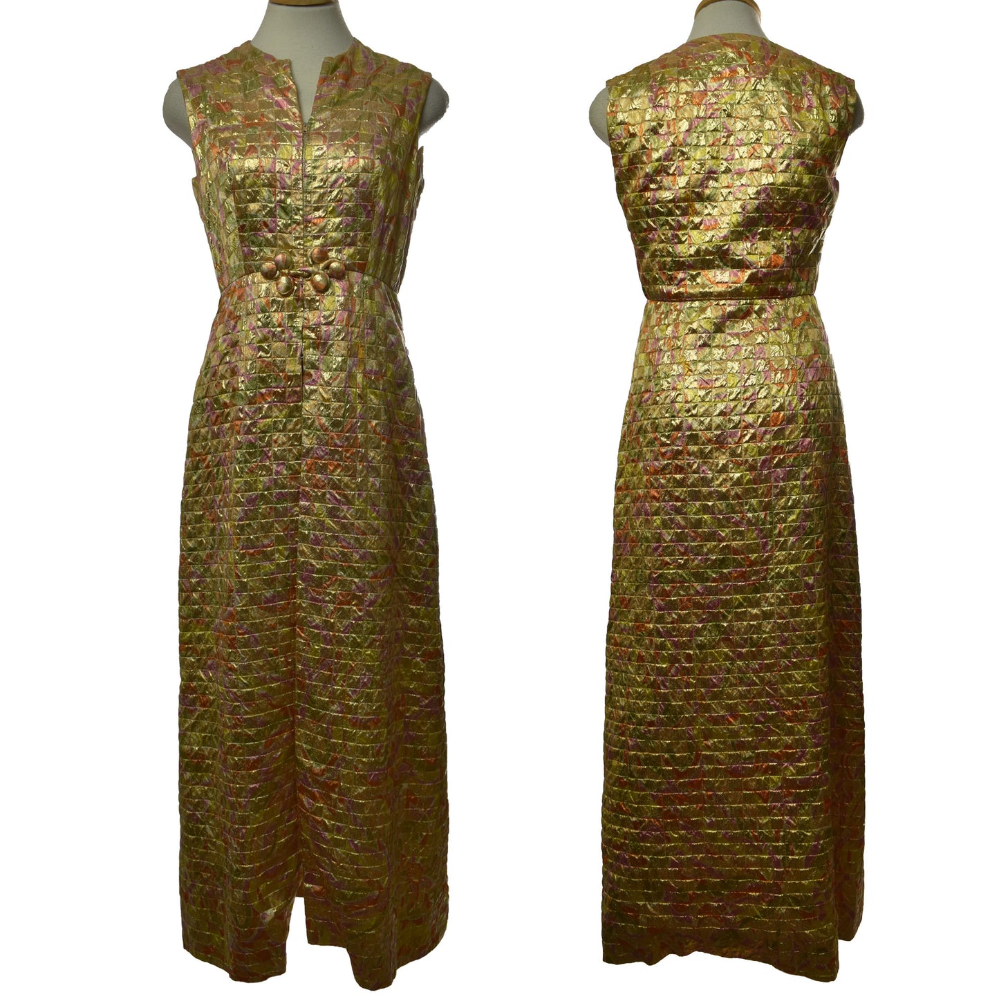 Vintage 60's Gold Quilted Dynasty Collection Gown with 12" Front YKK Zipper