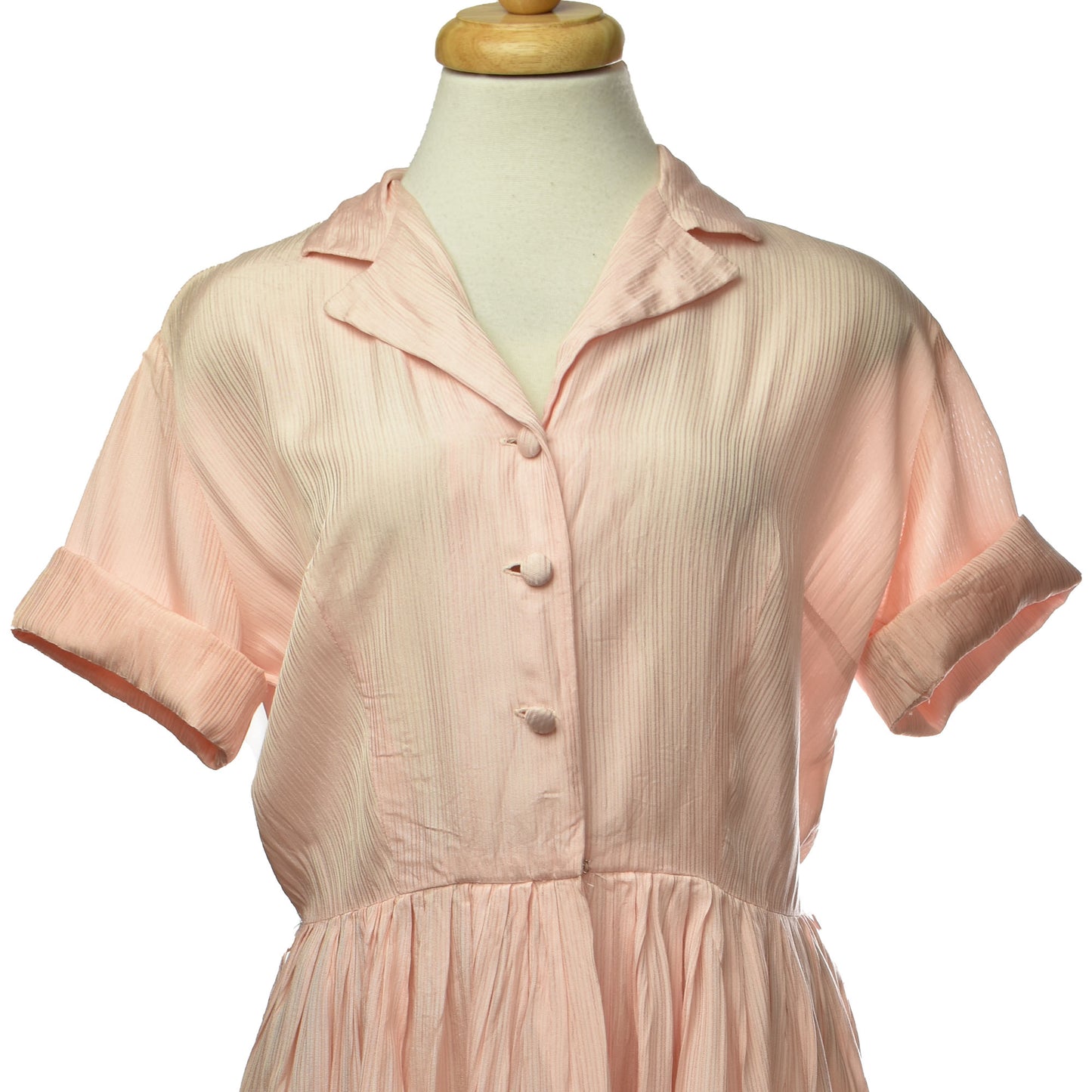 Vintage 50s Baby Pink Button Up Dress with Sheer Back Panel & Criss Cross Detail