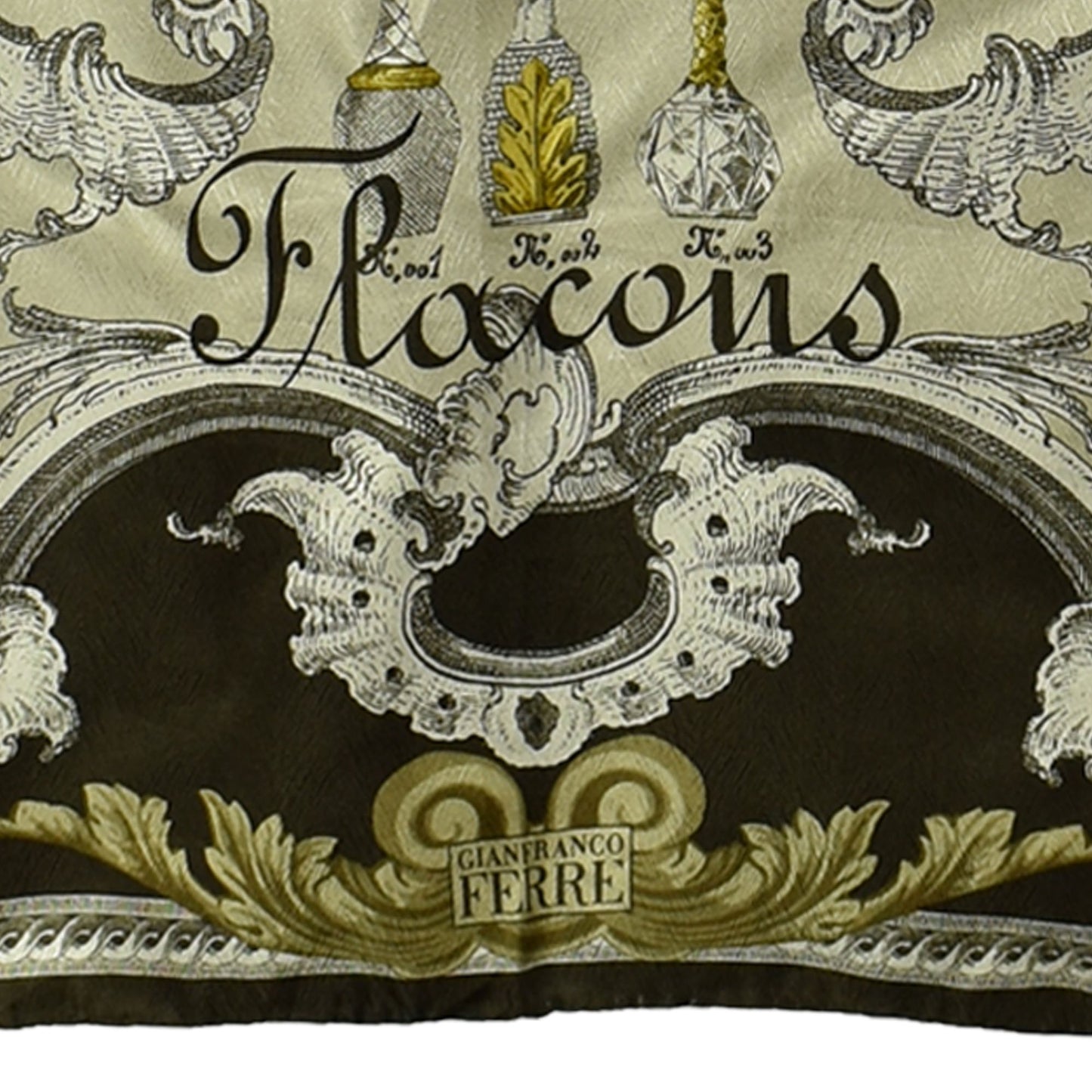 Vintage Gianfranco Ferre “Flacons Frame” Pattern Silk Scarf Made in Italy
