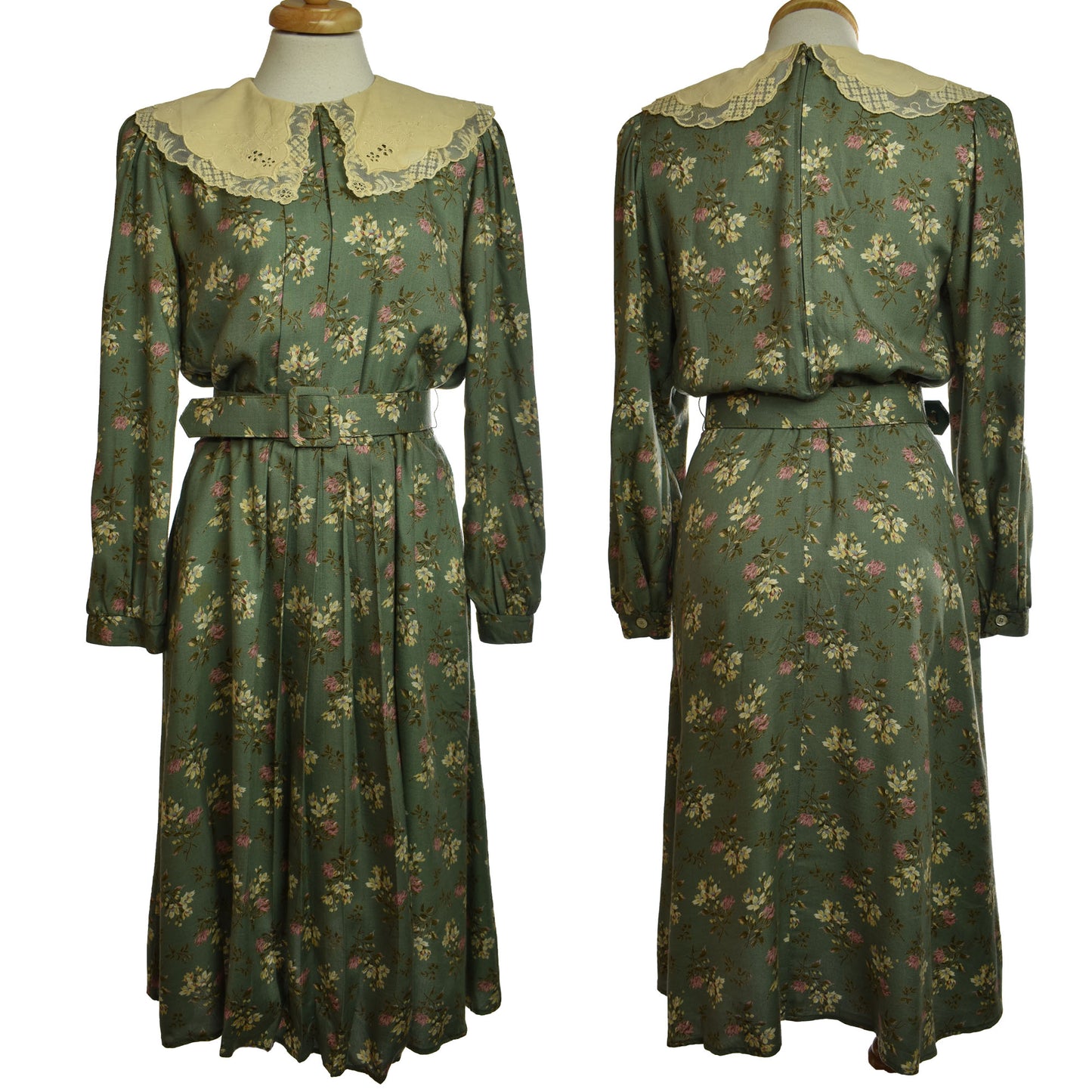 Vintage 80s Pilgrim Collar Floral Pattern Dress - Laura Ashley Style