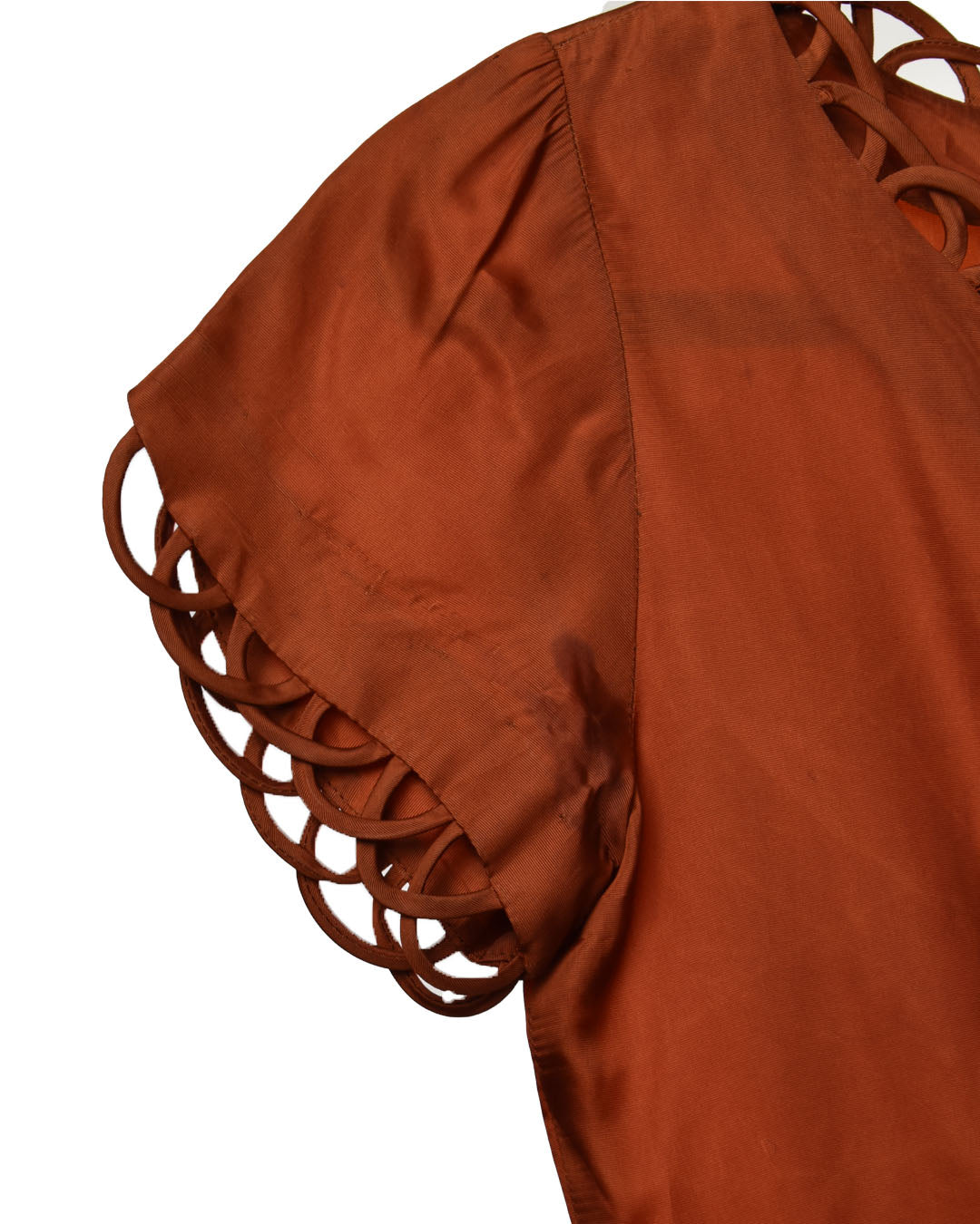 Vintage 40s Gay Gibson Juniors Burnt Orange Coloured Satin Dress - Beautiful Loop Detail