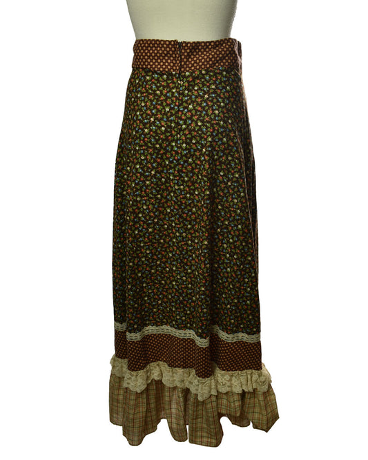 Vintage 70s Jessica's Gunnies San Francisco Floral Long Prairie Maxi Skirt Size 11