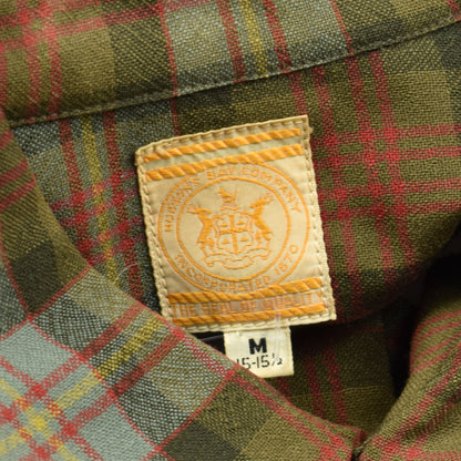 Vintage 50s Hudson Bay Loop Collar Plaid Wool Long Sleeve Shirt Men's Size M