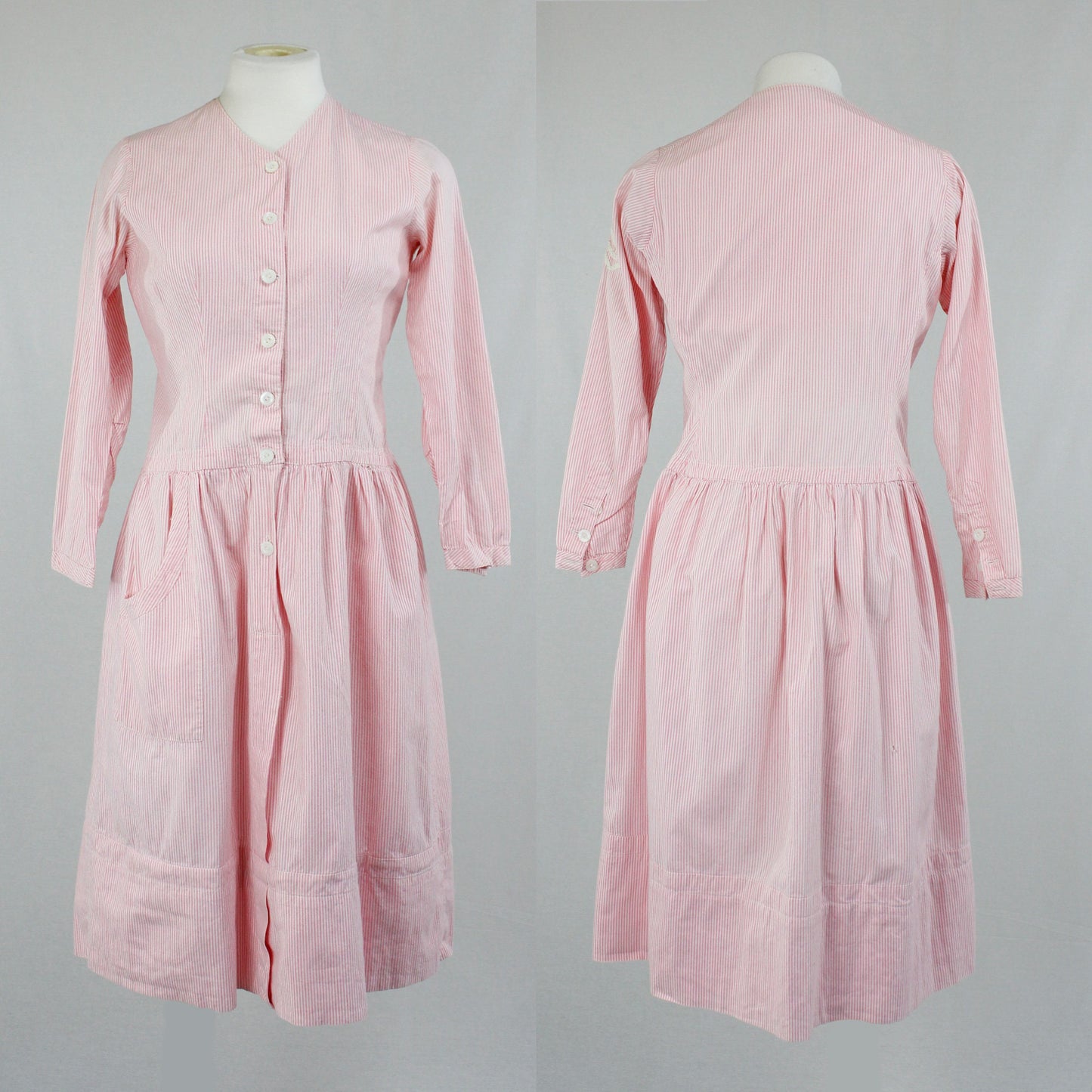 Vintage 1950s Handmade Cottony Uniform Dress Candy Striper Military Field Nurse