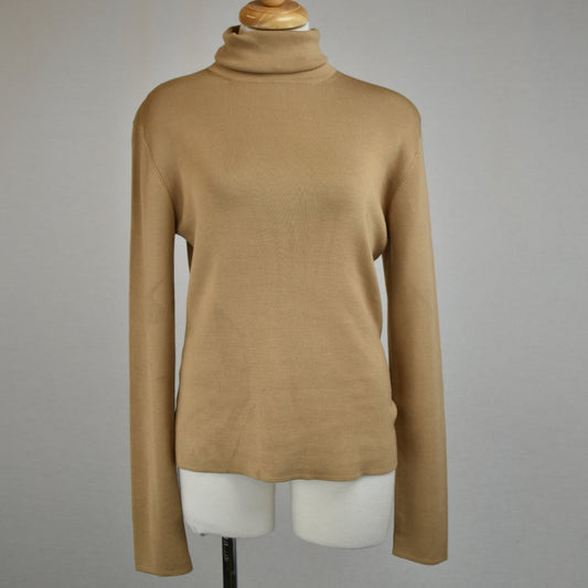 Vintage Silk Turtleneck Sweater - Light Rib Knit - Neiman Marcus 90s - Neutral Tone - Beige