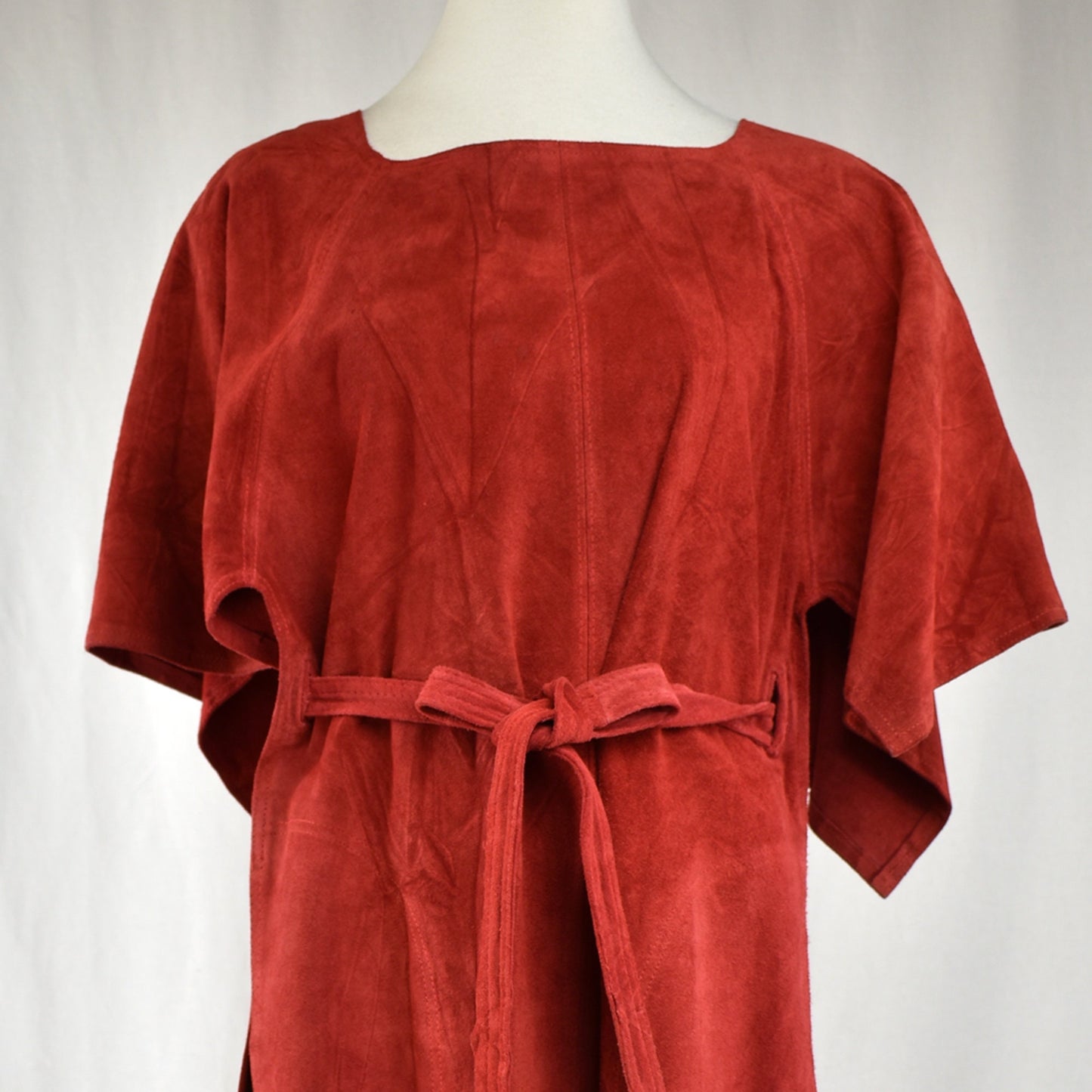 Vintage Incredible 70s Suede Wrap Dress Seventies Leather Apron Dress