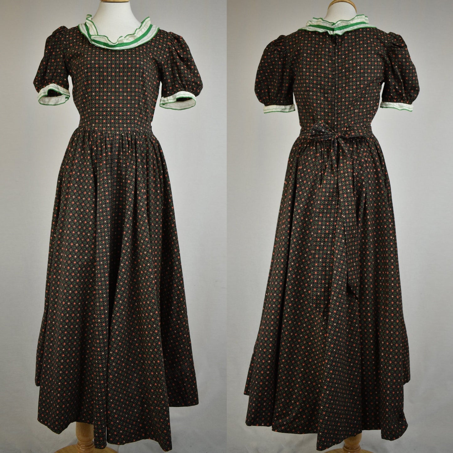 Vintage 1940's Puff Sleeve Cotton Full Skirt Maxi Dress