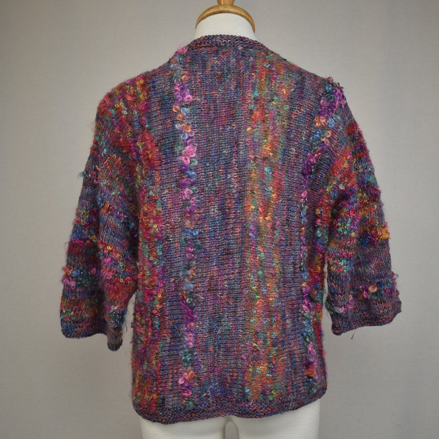Vintage 80s Rainbow Boucle Knit Sweater - Space Dye - Crop Fit - Dolman Sleeves