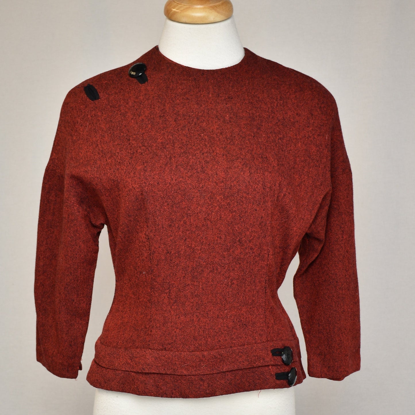 Vintage 1950s Red Wool Top - Fifties Blouse - Fancy Winter Party Top - Minx Modes Junior