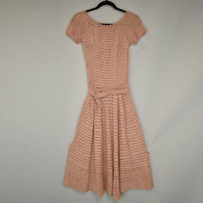 Vintage 40s Knit Ribbon Dress in Shell Pink