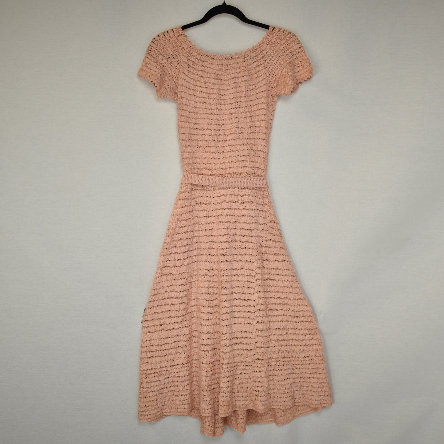 Vintage 40s Knit Ribbon Dress in Shell Pink