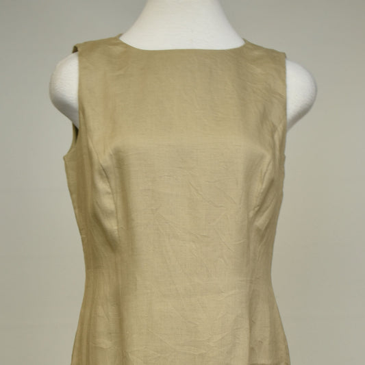 Vintage 90s Beige Linen Sheath Dress by Laura Ashley - Size 8