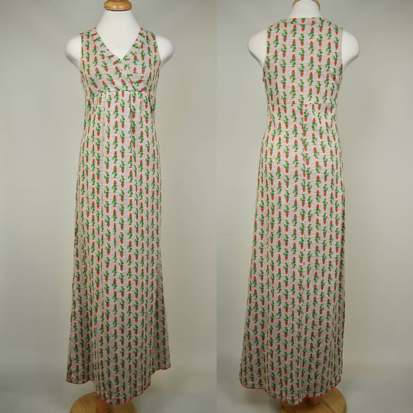 Vintage 70s Long Knit Dress by Utopia - Cactus Print - Medium Size - Acrylic