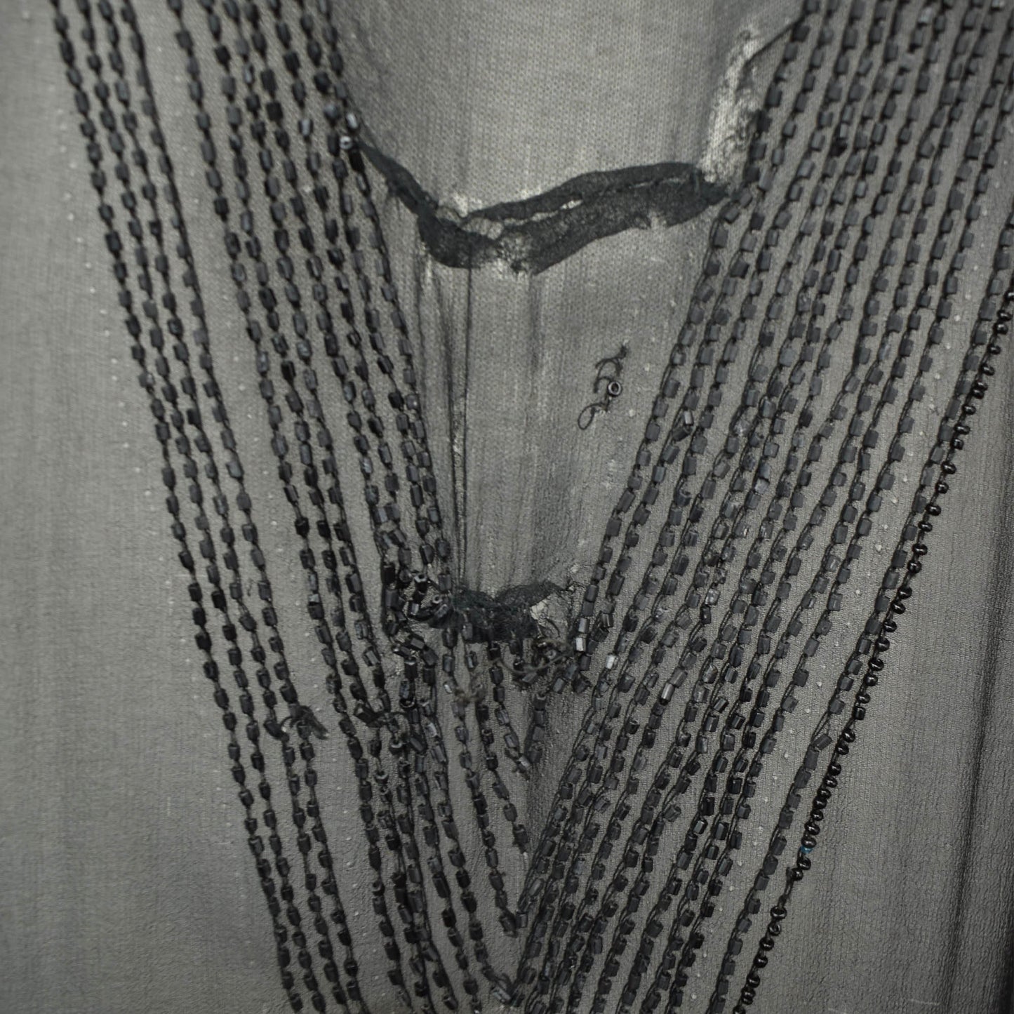 Incredible Vintage 1920s Flapper Dress - Beaded Black Silk - Holes Throughout