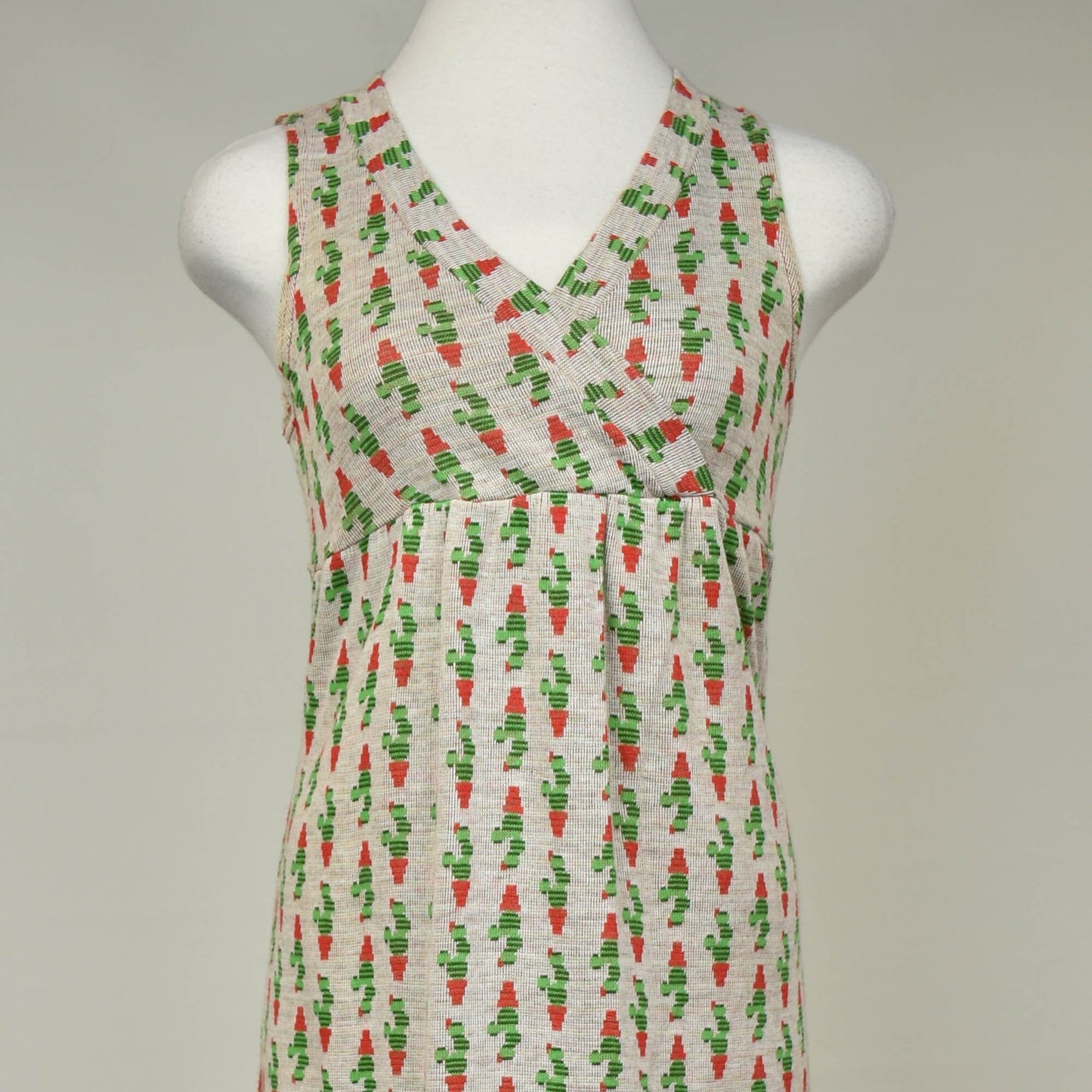 Vintage 70s Long Knit Dress by Utopia - Cactus Print - Medium Size - Acrylic
