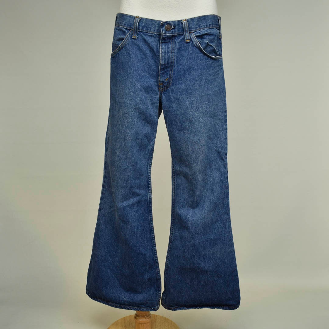 70s Vintage Bell Bottom Jeans by JC Penny - Flared Denim - 34" Waist - Boot Cut