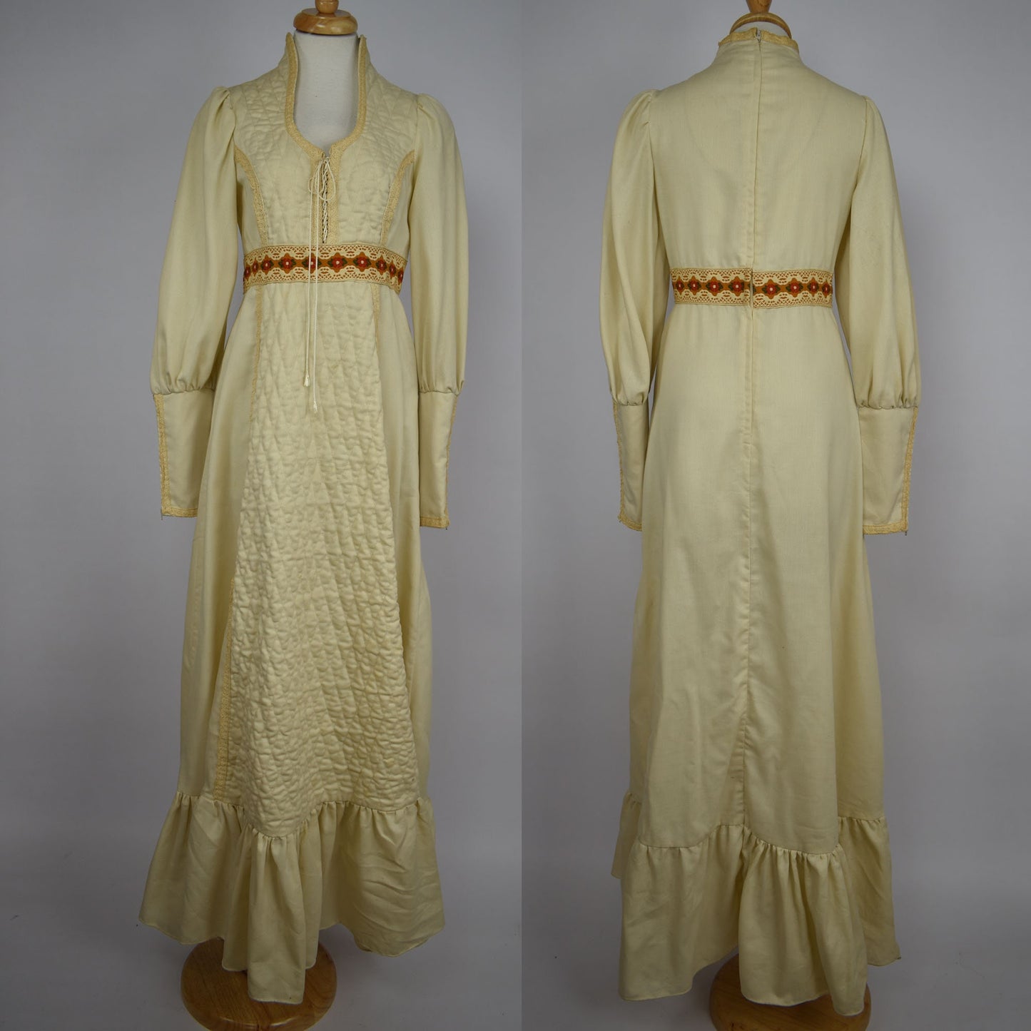 Vintage 70s Gunne Sax Quilted And Embroider Prairie Maxi Peasant Dress