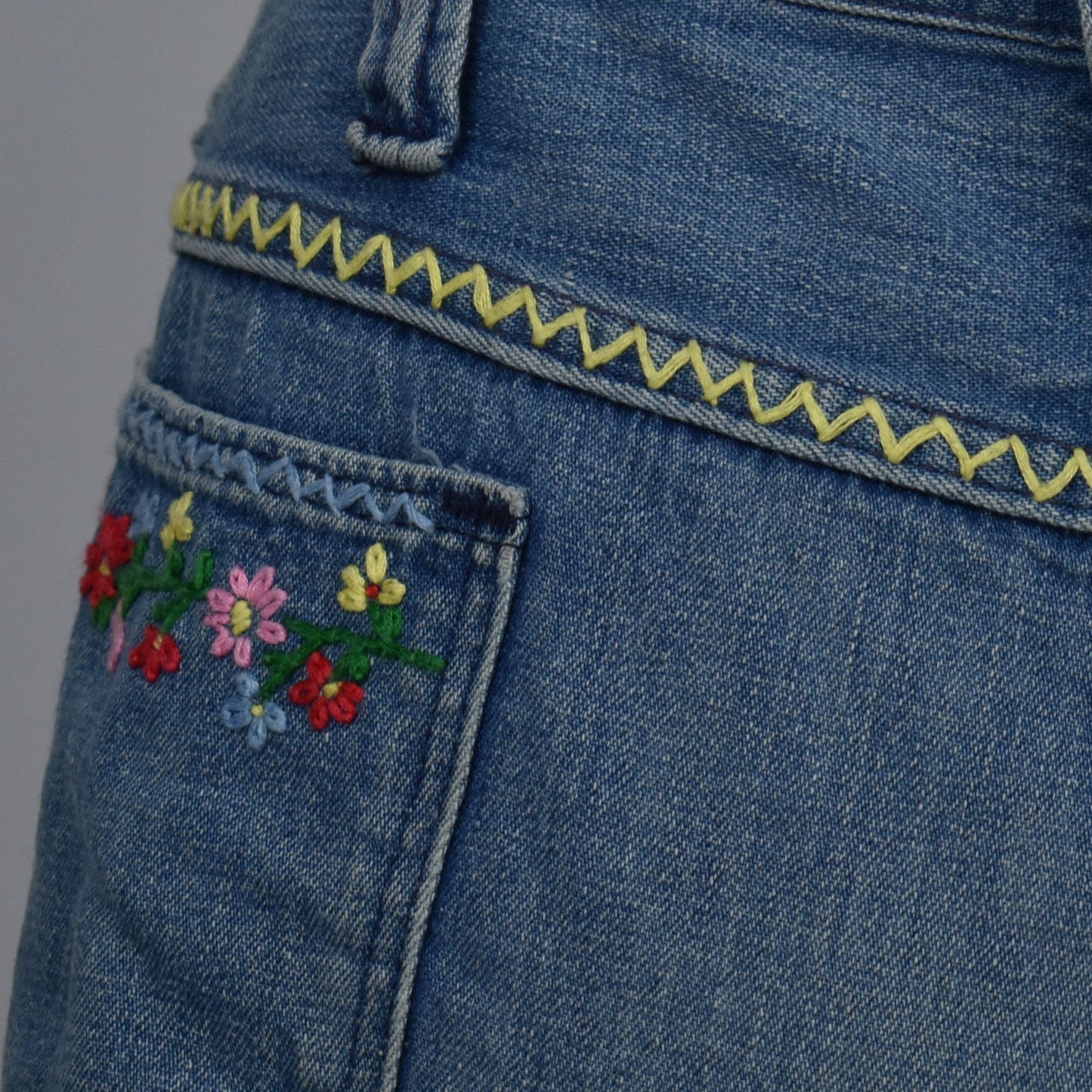 Vintage 60s Wrangler Denim Hand Embroidered Shorts - Made in USA