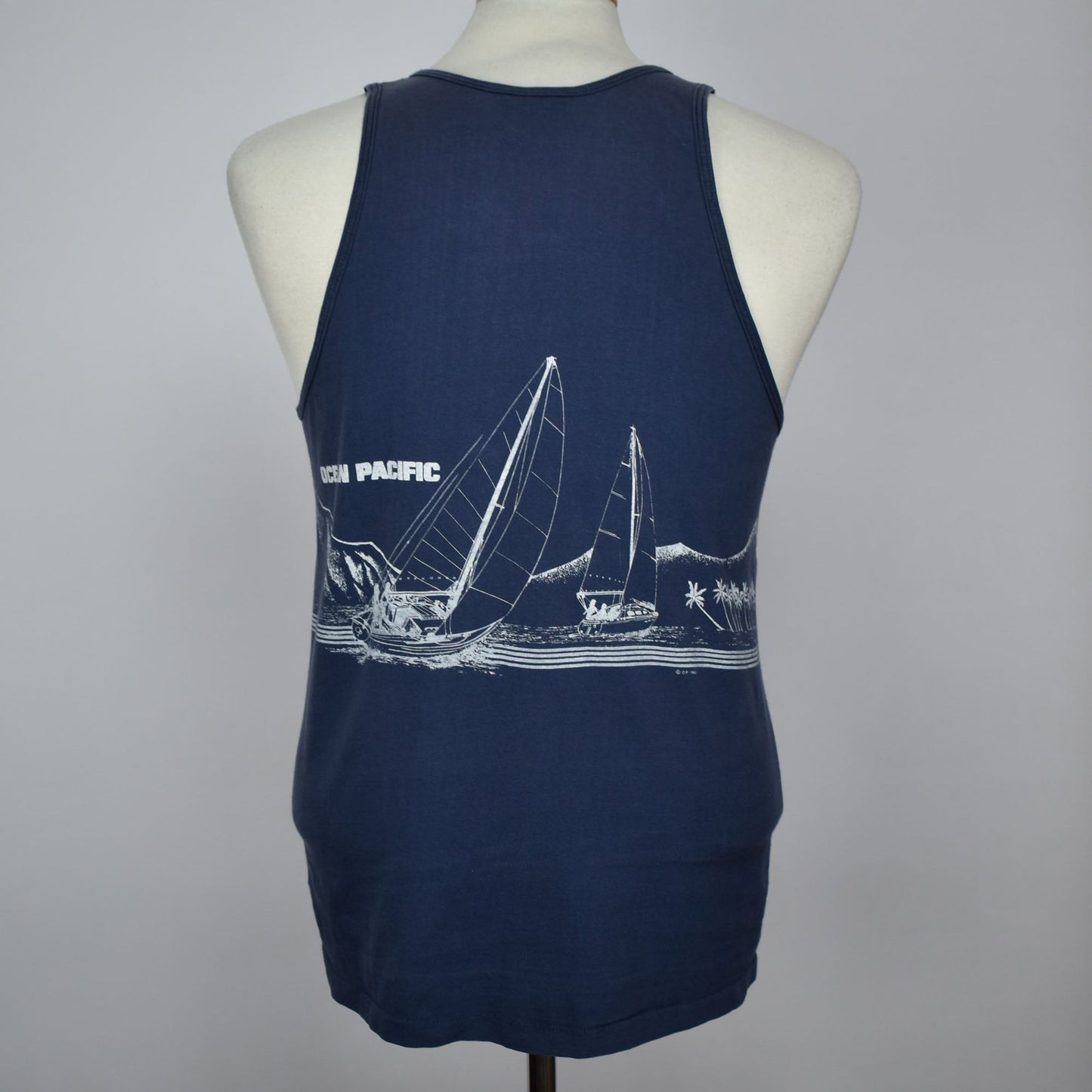Vintage 80s Ocean Pacific Navy Blue Tank Top - Made in USA - Single Stitch - Size L