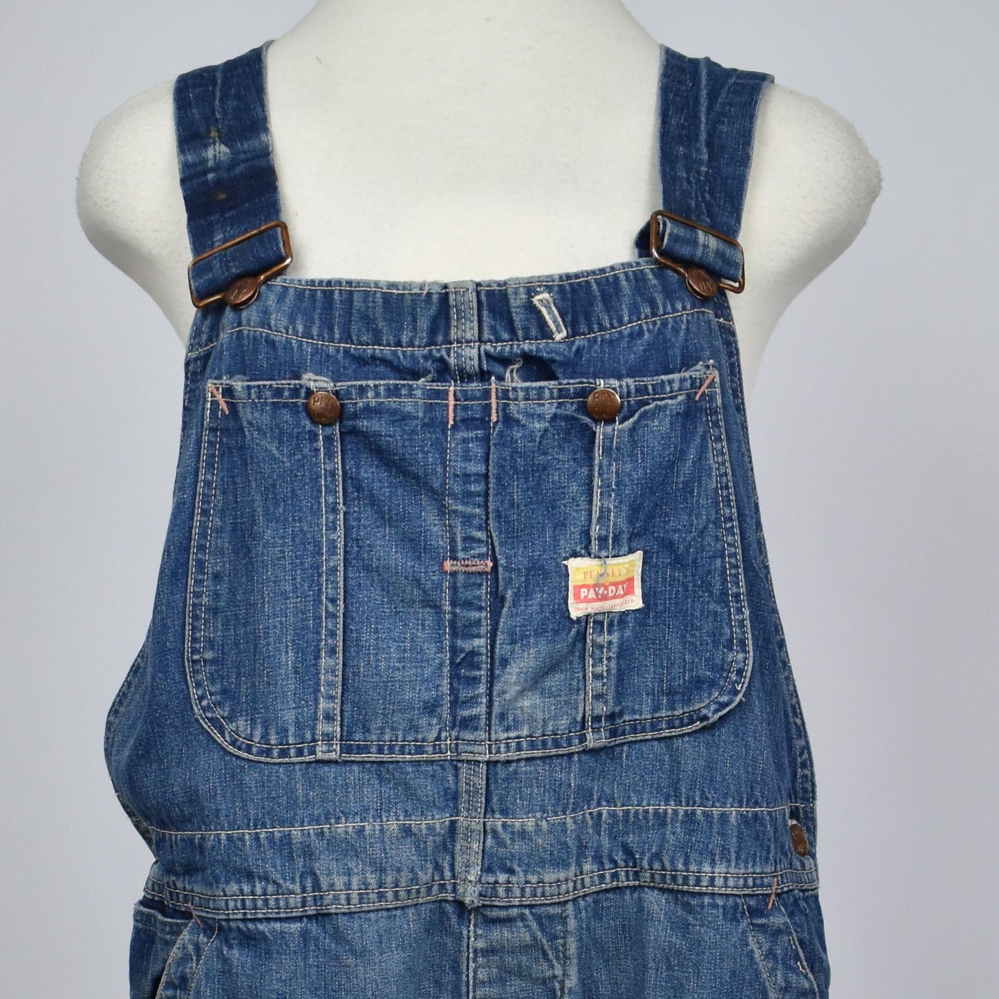 Vintage 50s Jc Penney's Donut Button PAY DAY Indigo Denim Overall Work Wear Pants