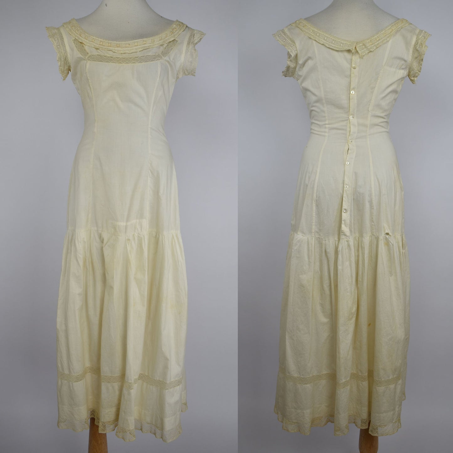 Vintage Antique Cotton Gown Dress - Lovingly Repaired