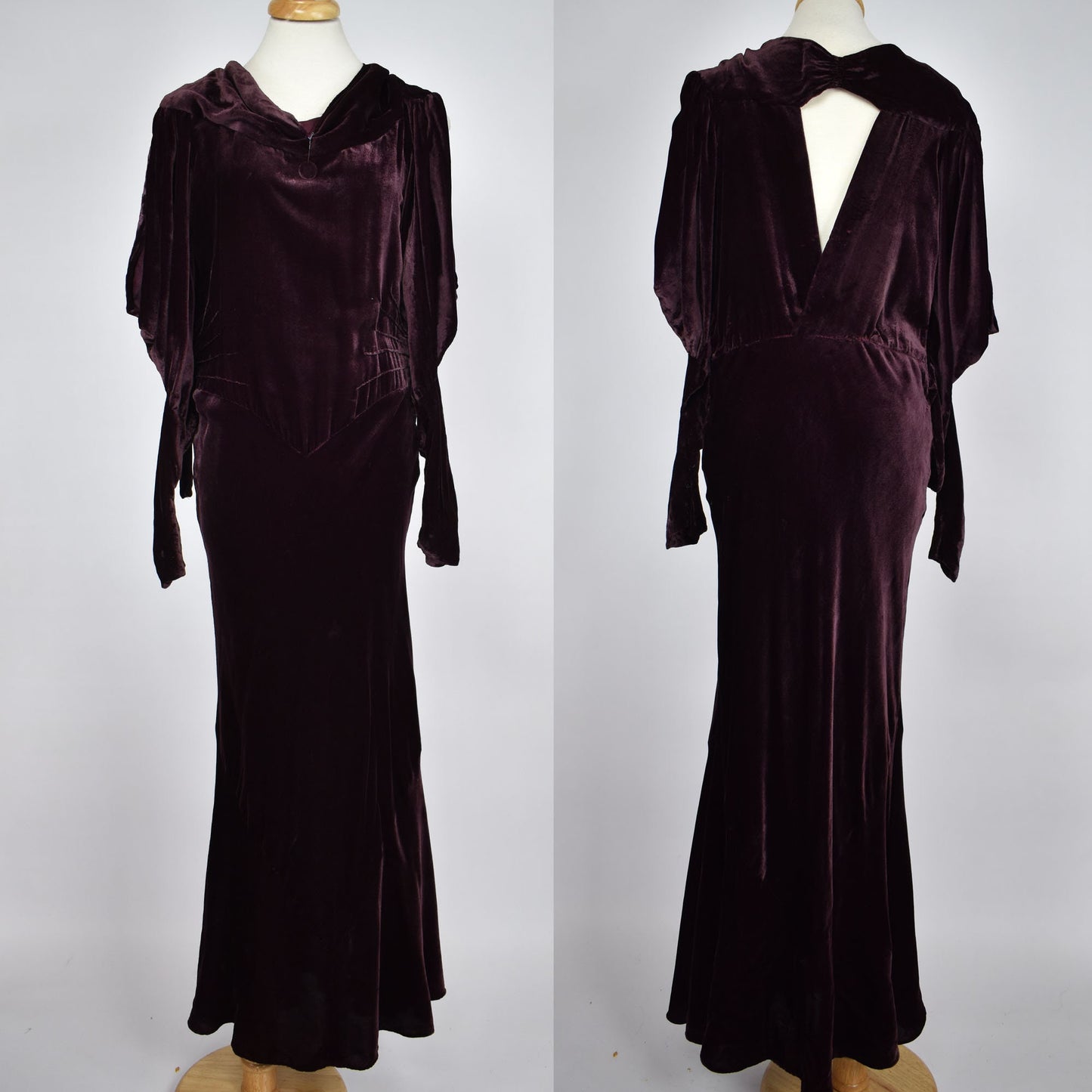 Vintage 30s / 40s Madame Runge Velvet Eggplant Long Dress - Made in Vancouver
