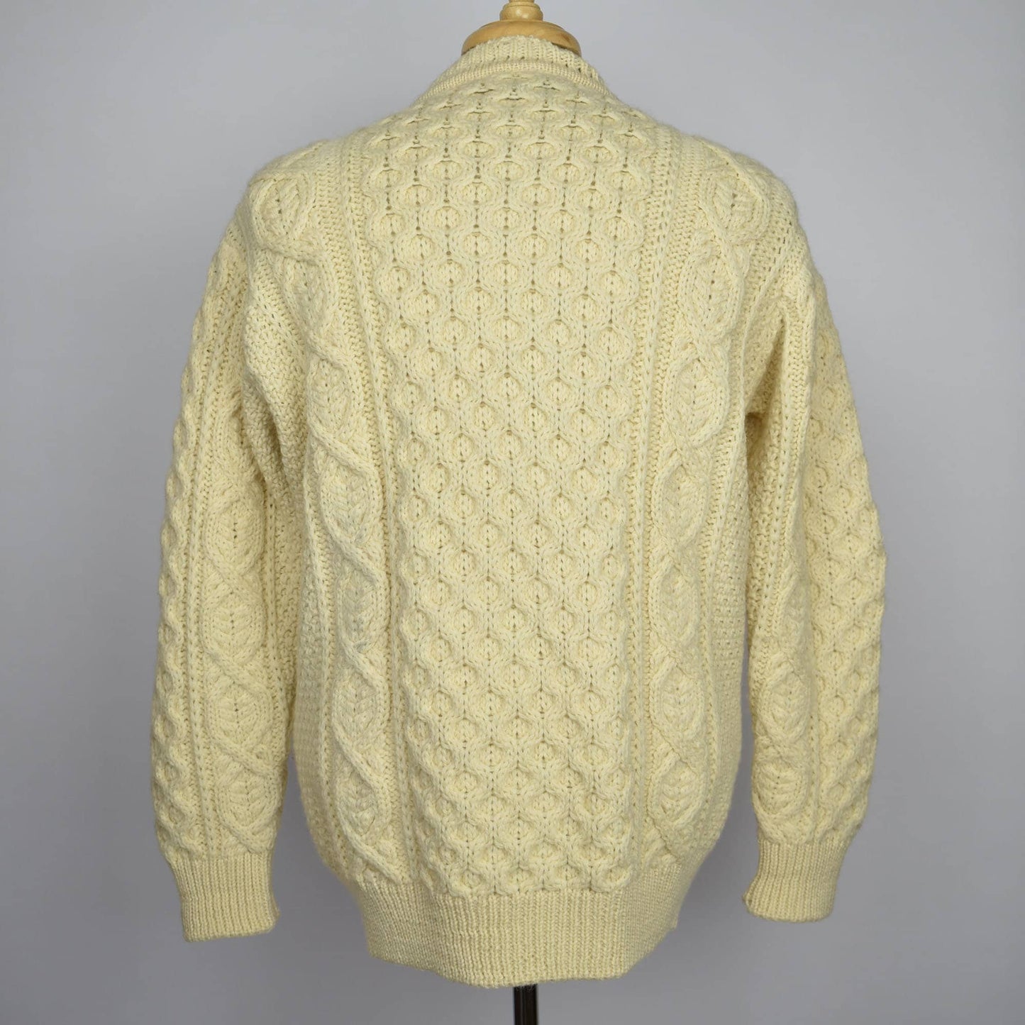 Vintage 90s Bonner of Ireland Cable Knit Wool Ivory Cardigan Sweater - Made in Ireland - Size L